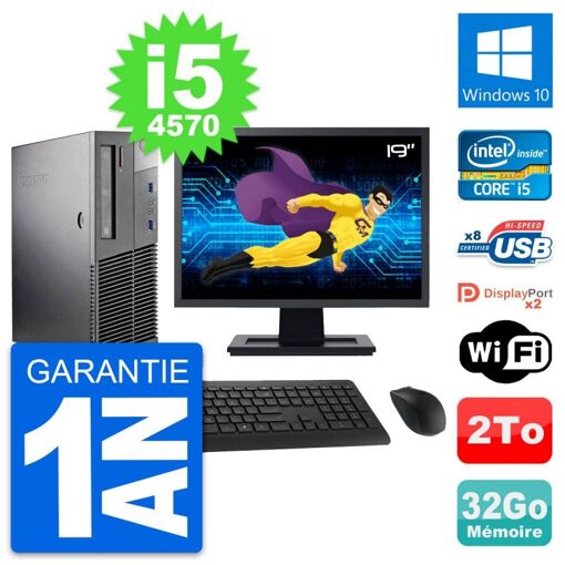 Lenovo M93p SFF Desktop Computer - 19" Screen, Intel i5-4570, 32GB RAM, 2TB HDD, Windows 10, WiFi
