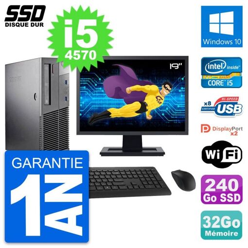 Lenovo M93p SFF Desktop Computer, 19" Screen, Intel i5-4570, 32GB RAM, 240GB SSD, Windows 10, WiFi