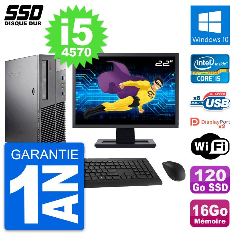 Lenovo M93p SFF 22" Screen, Intel i5-4570, 16GB RAM, 120GB SSD, Windows 10, Wifi