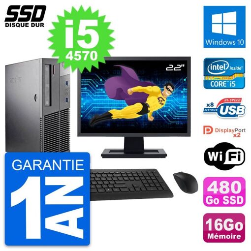 Lenovo M93p SFF 22-inch Computer - Intel i5, 16GB RAM, 480GB SSD, Windows 10, WiFi