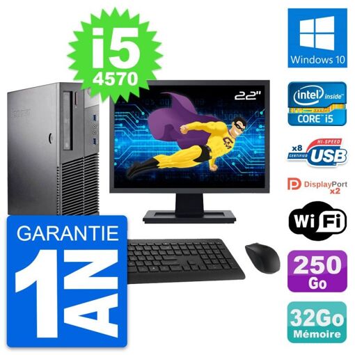 Lenovo M93p SFF 22" Screen, Intel i5-4570, 32GB RAM, 250GB HDD, Windows 10, WiFi