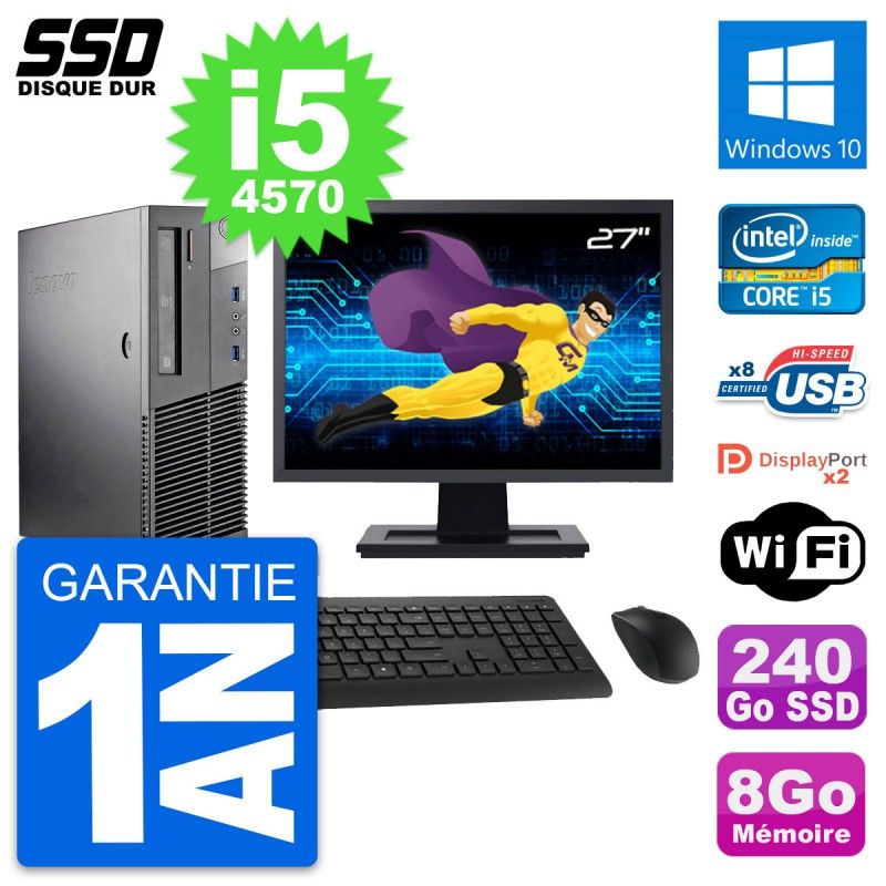 Lenovo M93p SFF 27" Screen, Intel i5-4570, 8GB RAM, 240GB SSD, Windows 10, Wifi