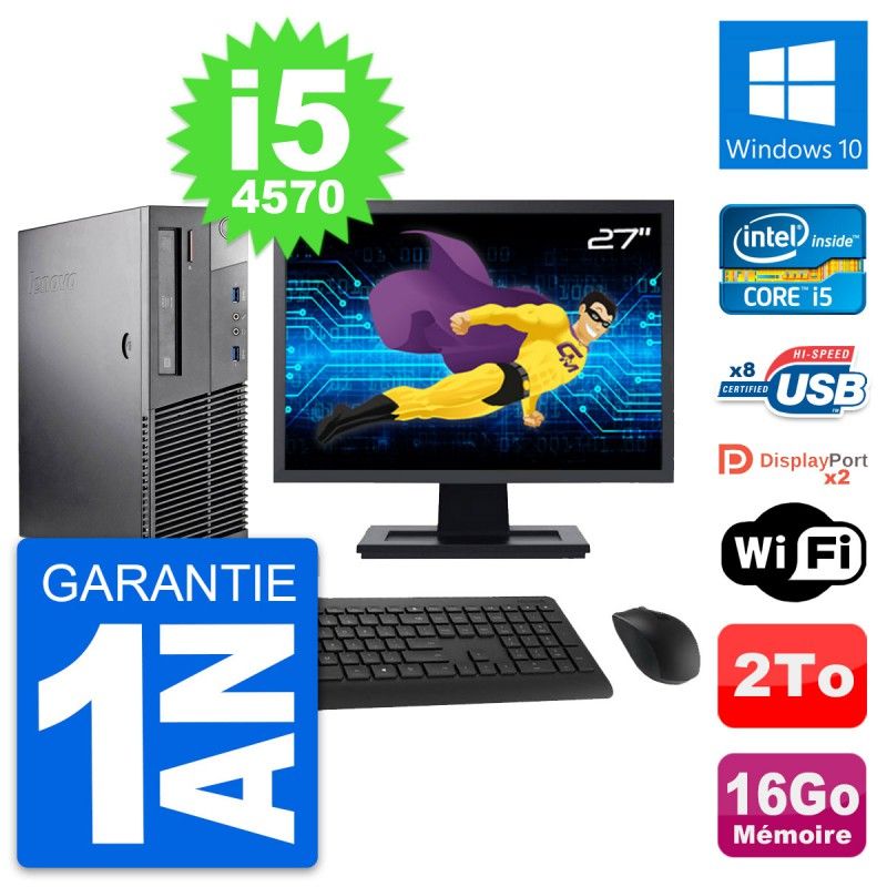Lenovo M93p SFF 27" Screen, Intel i5-4570, 16GB RAM, 2TB HDD, Windows 10, WiFi