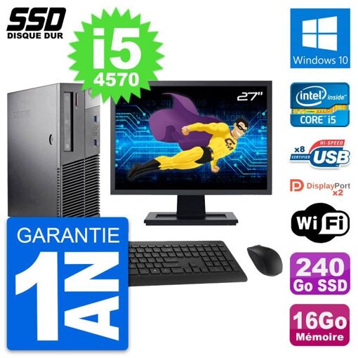 Lenovo M93p SFF 27-inch Display, Intel i5-4570, 16GB RAM, 240GB SSD, Windows 10, WiFi