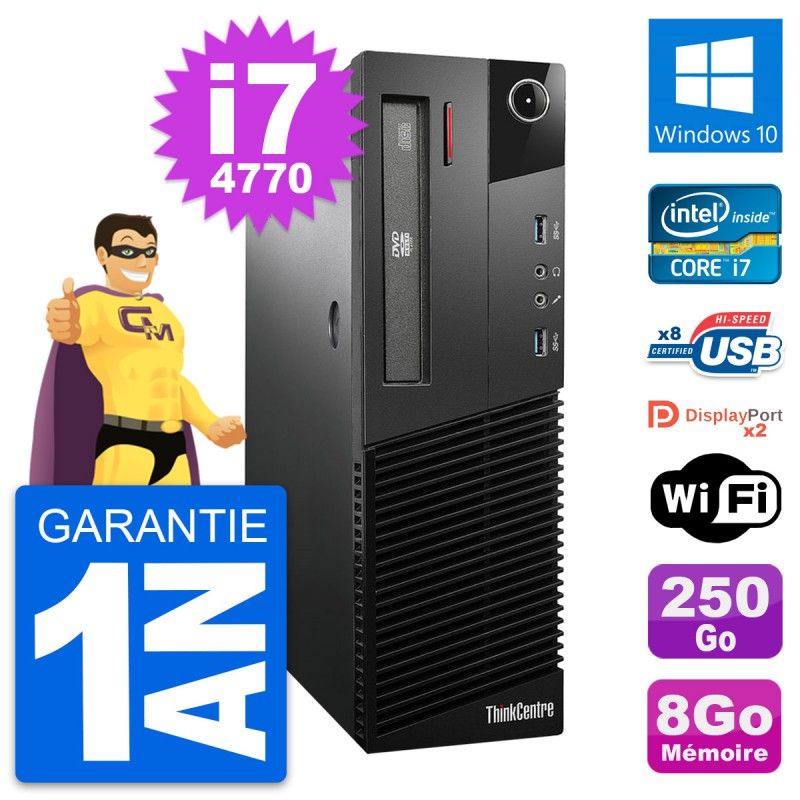 Lenovo ThinkCentre M93p SFF Core i7-4770 8GB RAM 250GB SSD Windows 10 Wifi