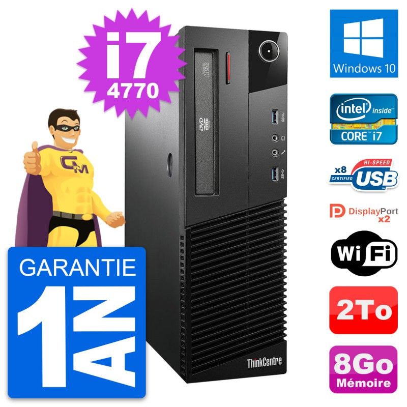Lenovo ThinkCentre M93p SFF Desktop PC - Intel i7-4770, 8GB RAM, 2TB HDD, Windows 10, WiFi