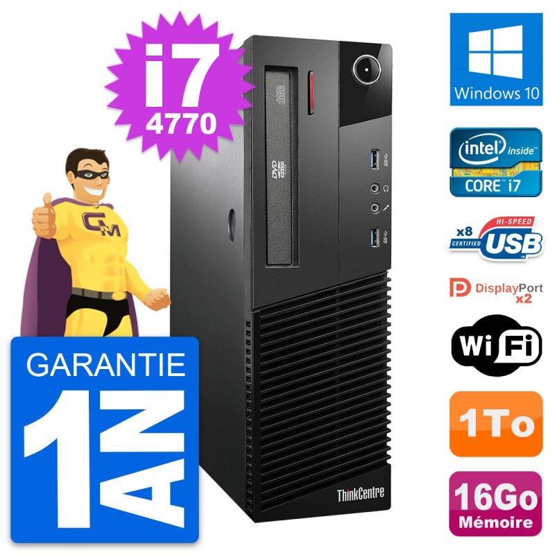 Lenovo ThinkCentre M93p SFF Desktop PC - Intel i7-4770, 16GB RAM, 1TB HDD, Windows 10, WiFi