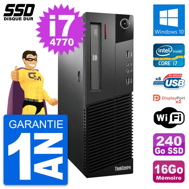 Lenovo ThinkCentre M93p SFF - Intel i7-4770, 16GB RAM, 240GB SSD, Windows 10, Wi-Fi
