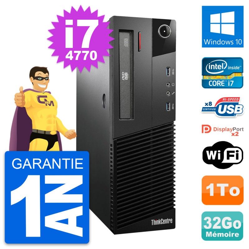 Lenovo ThinkCentre M93p SFF Desktop PC - Intel i7-4770, 32GB RAM, 1TB HDD, Windows 10, WiFi