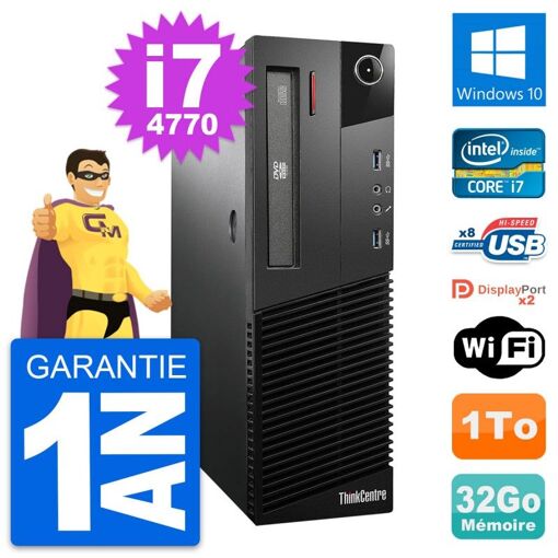 Lenovo ThinkCentre M93p SFF Desktop PC - Intel i7-4770, 32GB RAM, 1TB HDD, Windows 10, WiFi