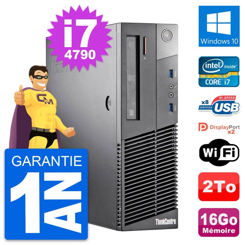 Lenovo ThinkCentre M93p SFF Desktop PC - Intel i7-4790, 16GB RAM, 2TB HDD, Windows 10, WiFi