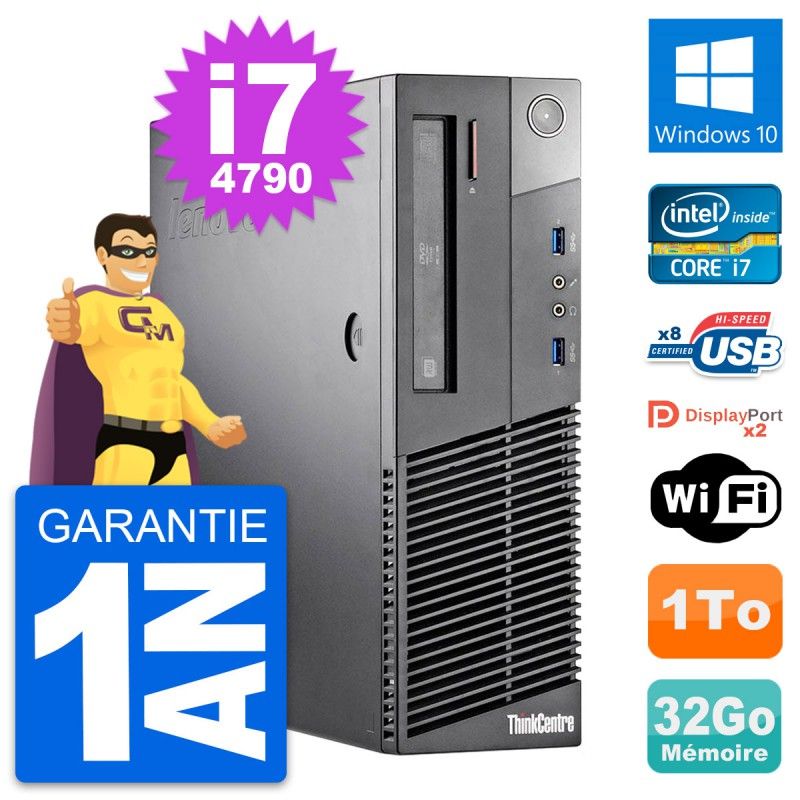 Lenovo ThinkCentre M93p SFF - Intel i7-4790, 32GB RAM, 1TB HDD, Windows 10, WiFi