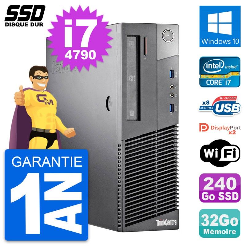 Lenovo ThinkCentre M93p SFF Desktop PC - Intel i7-4790, 32GB RAM, 240GB SSD, Windows 10, WiFi