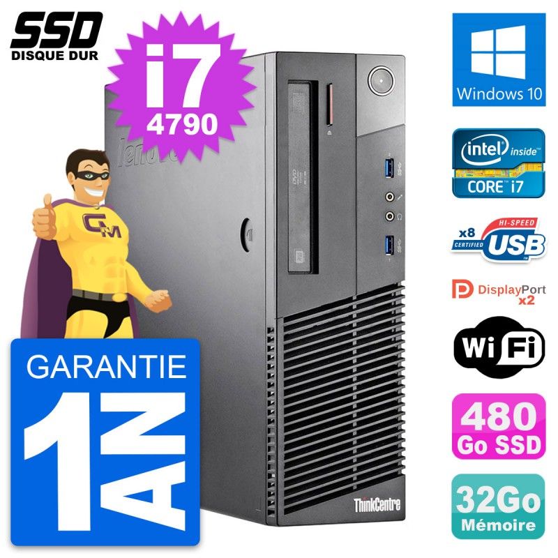 Lenovo ThinkCentre M93p SFF Desktop - Intel i7-4790, 32GB RAM, 480GB SSD, Windows 10, Wifi