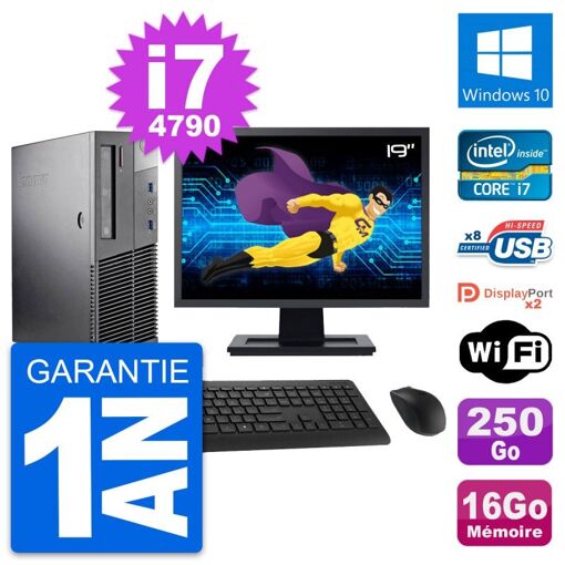 Lenovo M93p SFF Desktop Computer, 19" Screen, Intel i7-4790, 16GB RAM, 250GB HDD, Windows 10, WiFi
