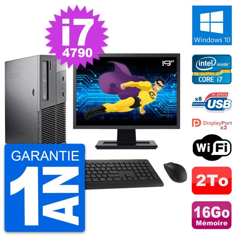 Computadora de escritorio Lenovo M93p SFF - Pantalla de 19', Intel i7-4790, 16GB de RAM, 2TB HDD, Windows 10, Wifi