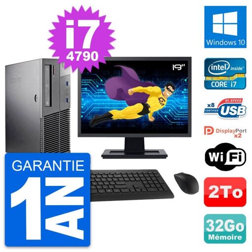 Lenovo M93p SFF Desktop Computer 19" Screen, Intel i7-4790, 32GB RAM, 2TB Hard Drive, Windows 10, WiFi