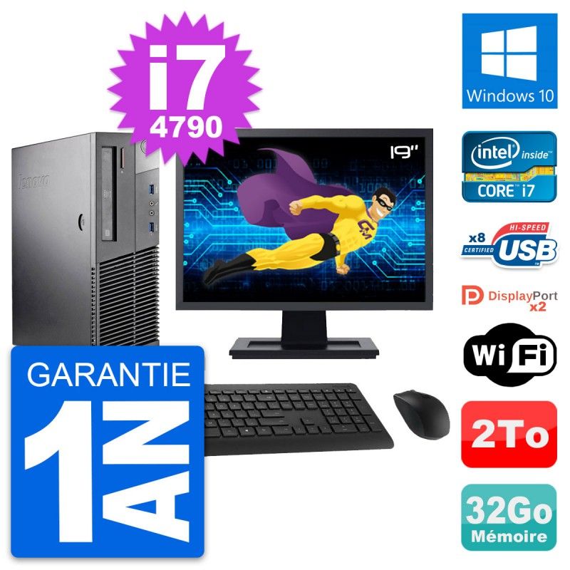 Lenovo M93p SFF Desktop Computer 19" Screen, Intel i7-4790, 32GB RAM, 2TB Hard Drive, Windows 10, WiFi