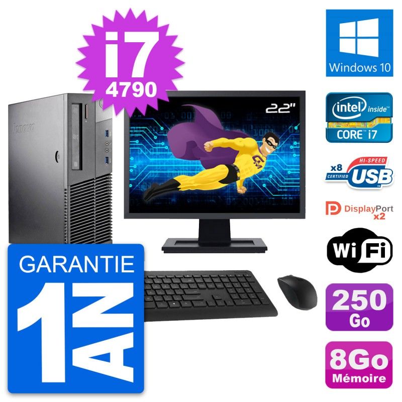 Lenovo M93p SFF 22" Screen, Intel i7-4790, 8GB RAM, 250GB HDD, Windows 10, WiFi