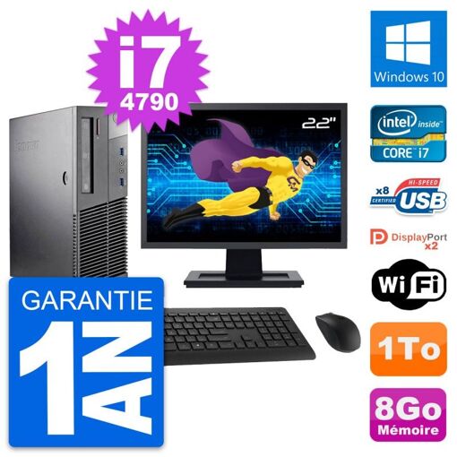 Lenovo M93p SFF 22" Screen PC, Intel i7-4790, 8GB RAM, 1TB HDD, Windows 10, WiFi