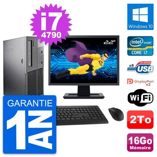 PC Lenovo M93p SFF con pantalla de 22', procesador Intel i7-4790, 16GB de RAM, disco duro de 2TB, Windows 10, WiFi
