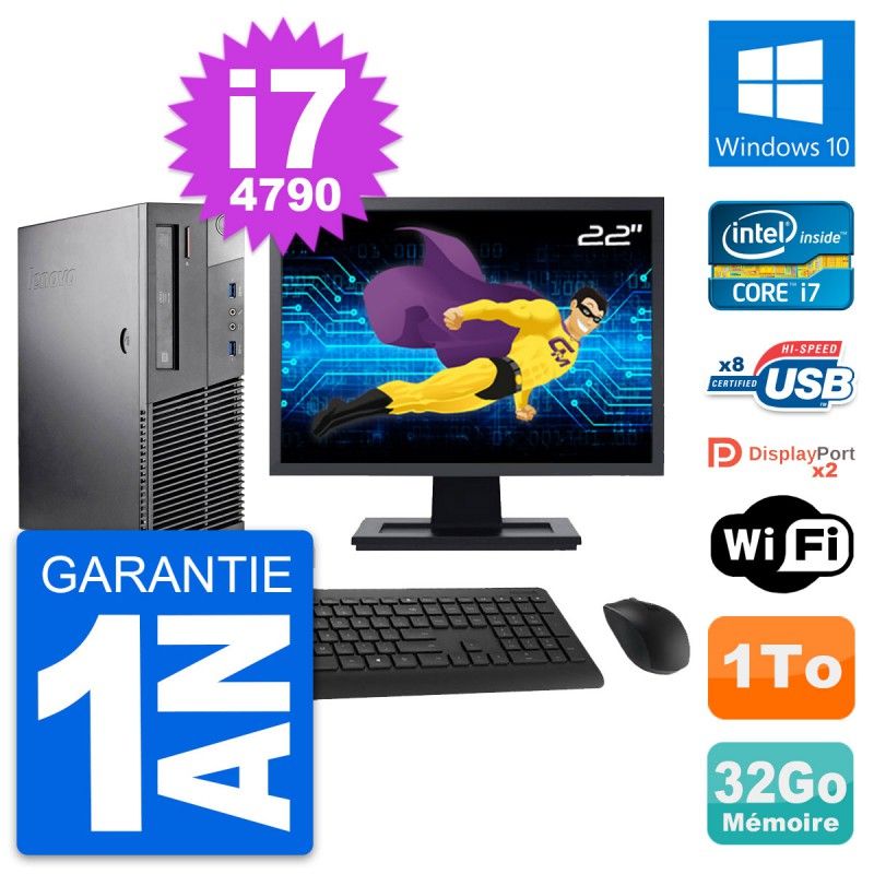Lenovo M93p SFF 22-inch PC - Intel i7-4790, 32GB RAM, 1TB HDD, Windows 10