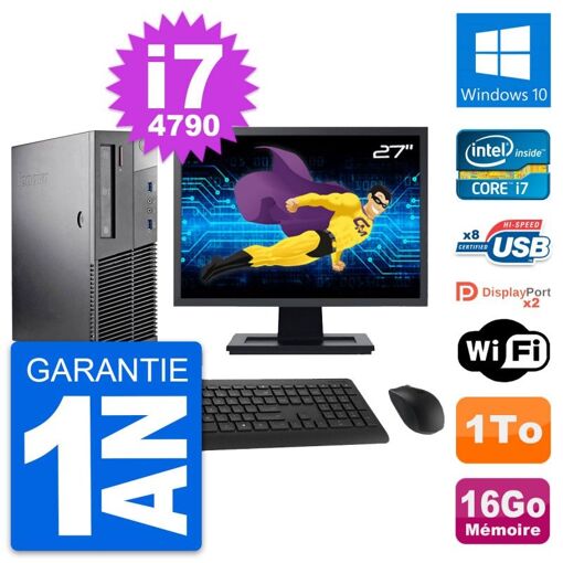 Lenovo M93p SFF Desktop Computer 27" Screen, Intel i7-4790, 16GB RAM, 1TB HDD, Windows 10, WiFi