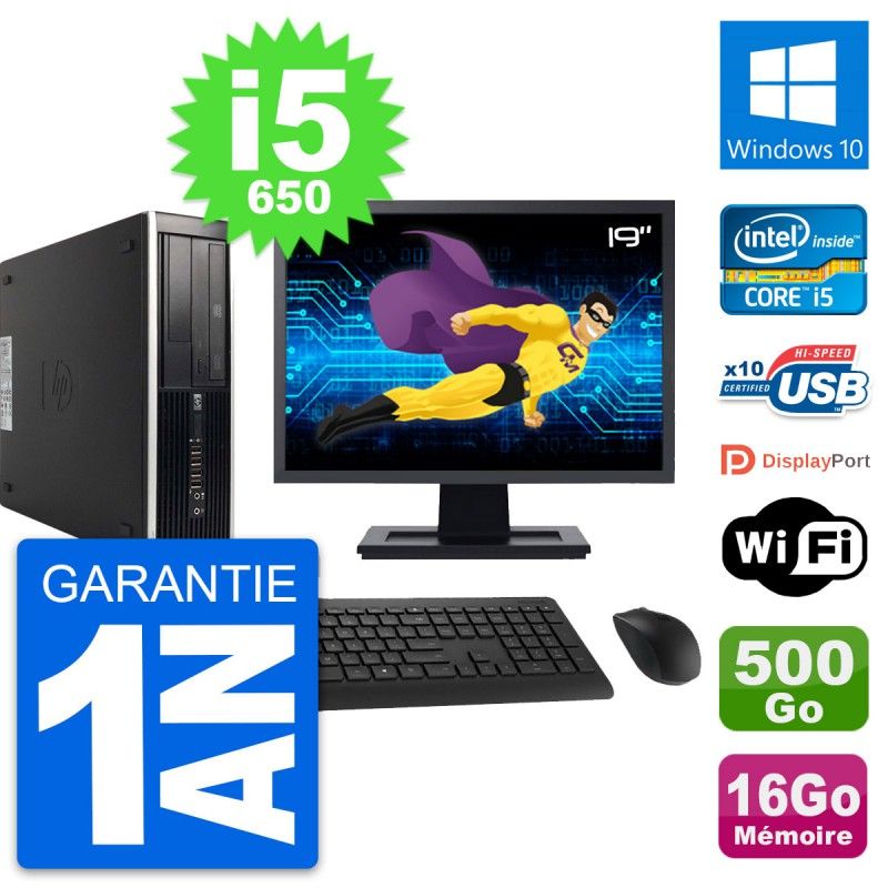 Ordinateur HP 8100 SFF - Écran 19'', Intel Core i5-650, 16 Go de RAM, 500 Go HDD, WiFi