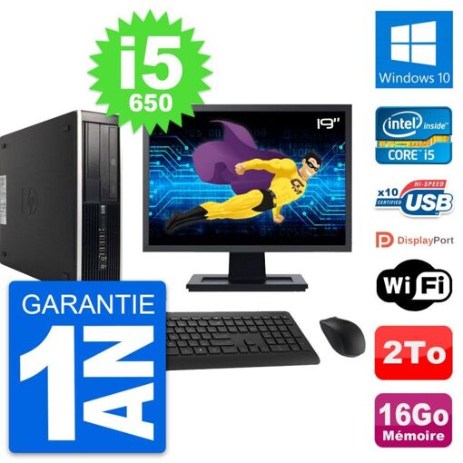 HP 8100 SFF Desktop PC - 19" Screen, Intel Core i5-650, 16GB RAM, 2TB HDD, Windows 10, WiFi