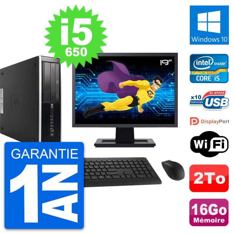 HP 8100 SFF Desktop PC - 19" Screen, Intel Core i5-650, 16GB RAM, 2TB HDD, Windows 10, WiFi
