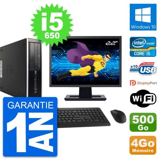 HP 8100 Elite SFF Desktop Computer, 22" Screen, Core i5-650, 4GB RAM, 500GB HDD, Windows 10, Wifi