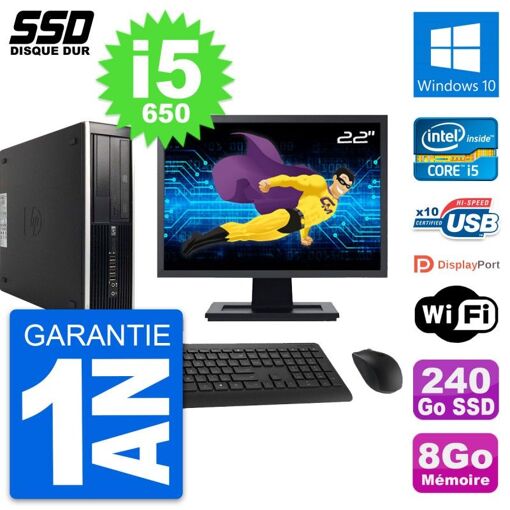HP 8100 SFF Desktop Computer - 22" Screen, Intel Core i5-650, 8GB RAM, 240GB SSD, Windows 10, Wifi