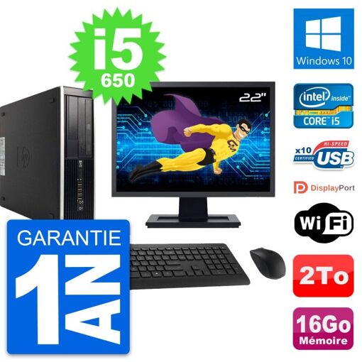 HP 8100 SFF Desktop PC - 22" Screen, Intel Core i5-650, 16GB RAM, 2TB Hard Drive, Windows 10, WiFi