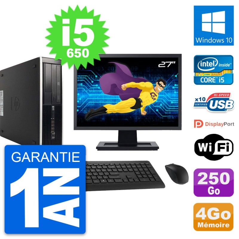 HP 8100 Elite SFF Desktop Computer, 27" Screen, Core i5-650, 4GB RAM, 250GB HDD, Windows 10, WiFi