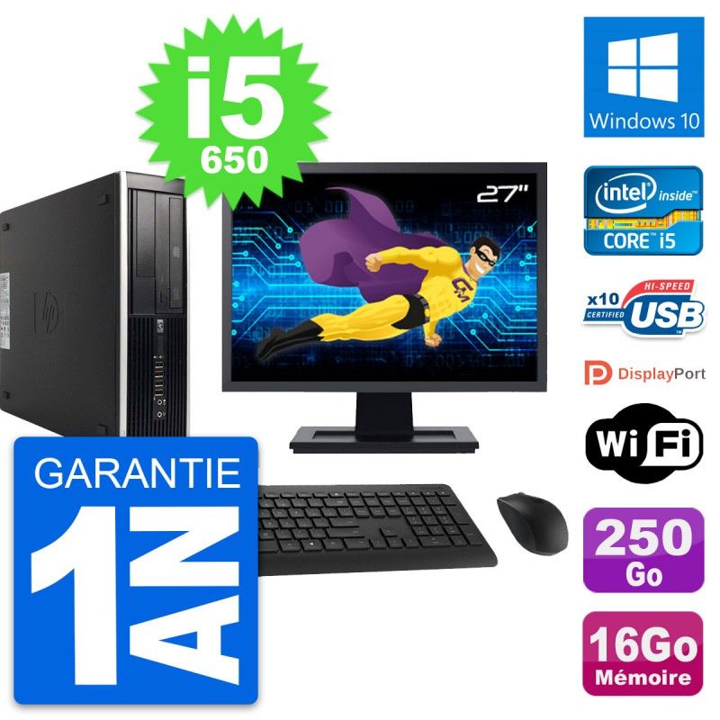 HP 8100 SFF Desktop Computer, 27" Screen, Core i5-650, 16GB RAM, 250GB HDD, WiFi