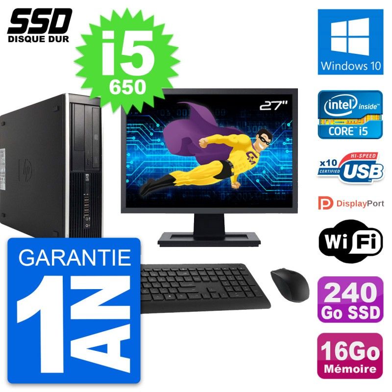HP 8100 SFF Desktop Computer | 27" Screen | Intel Core i5-650 | 16GB RAM | 240GB SSD