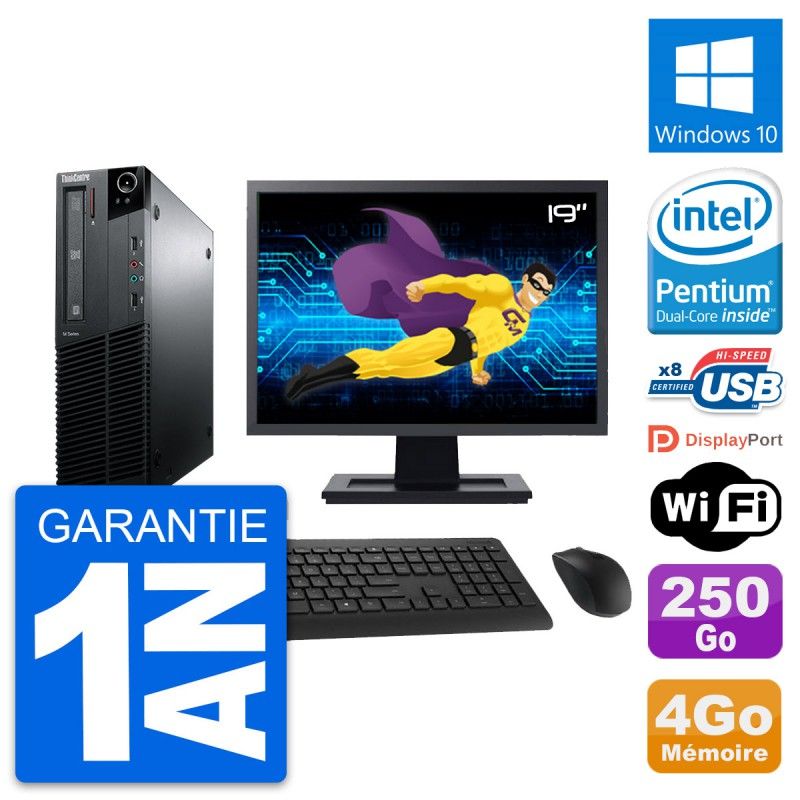 Lenovo M81 SFF Desktop Computer - 19" Screen, Intel G630, 4GB RAM, 250GB HDD, Windows 10, WiFi