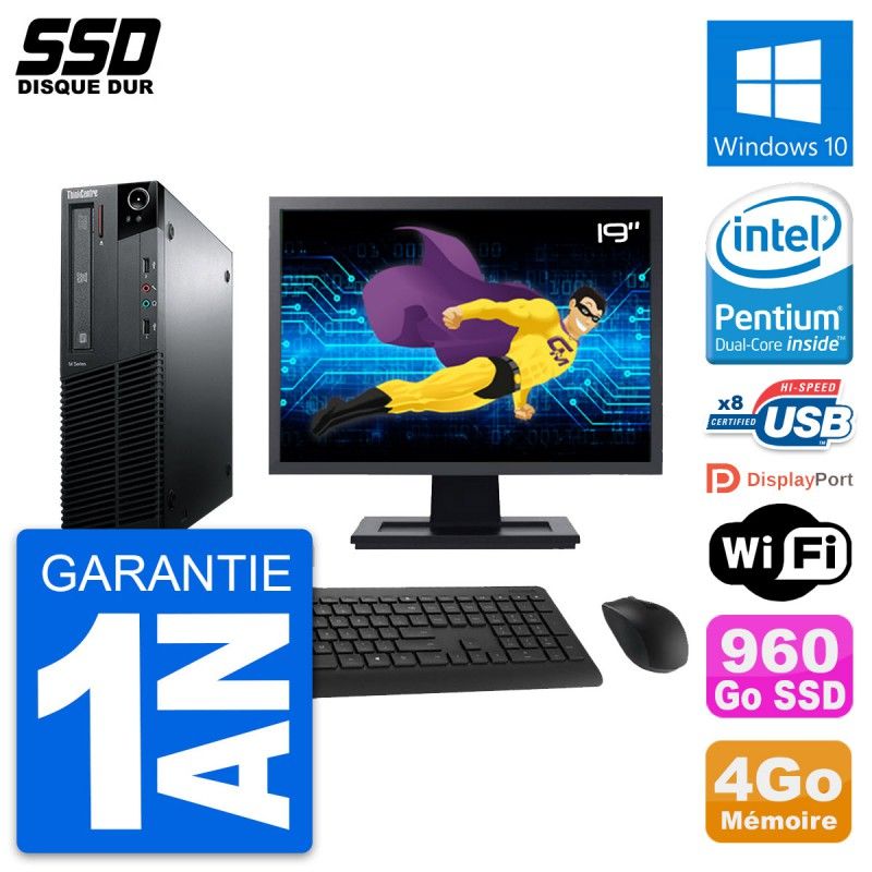 Lenovo M81 SFF Desktop Computer - 19" Screen, Intel G630, 4GB RAM, 960GB SSD, Windows 10, Wifi