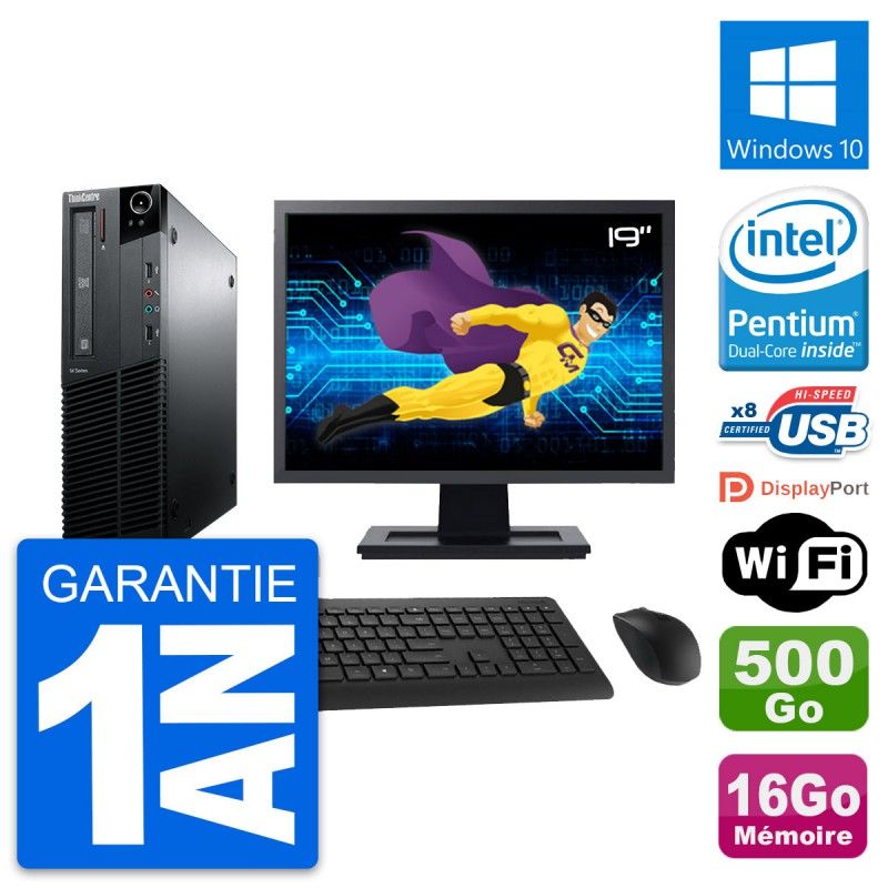 Lenovo M81 SFF Computer - 19" Screen, Intel G630, 16GB RAM, 500GB HDD, Windows 10, Wifi
