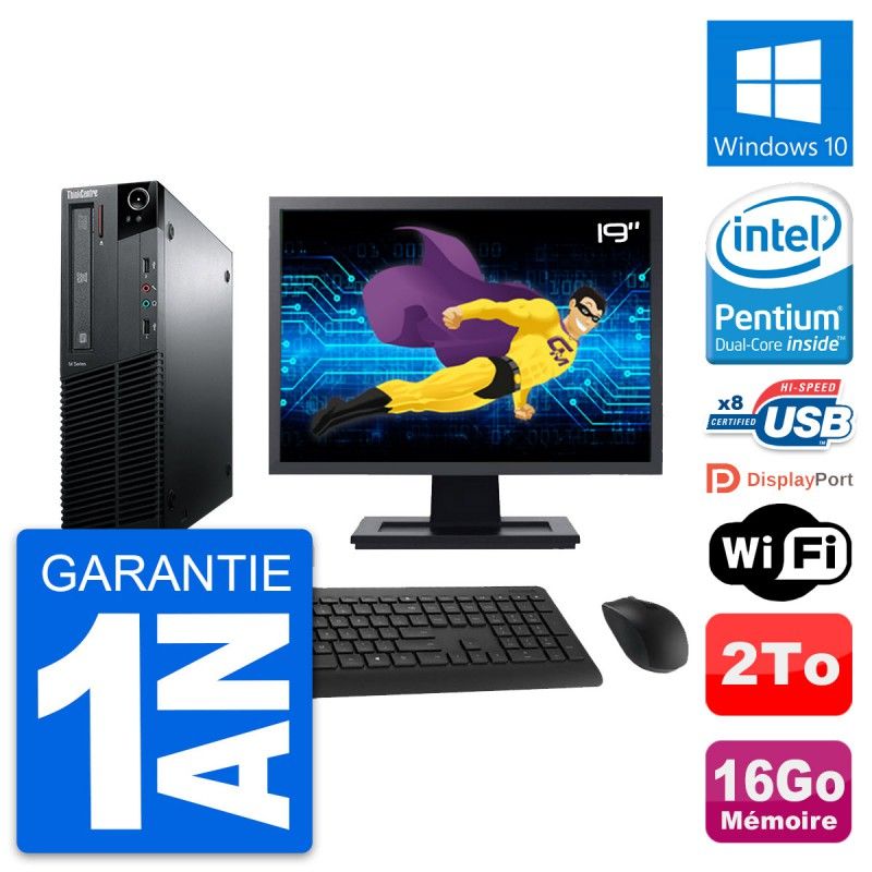 Lenovo M81 SFF Desktop Computer - 19" Screen, Intel G630, 16GB RAM, 2TB HDD, Windows 10, WiFi