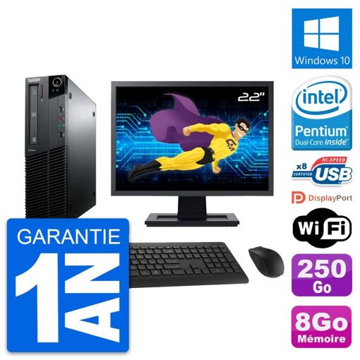 Lenovo M81 SFF Desktop Computer, 22" Screen, Intel G630, 8GB RAM, 250GB HDD, Windows 10, WiFi