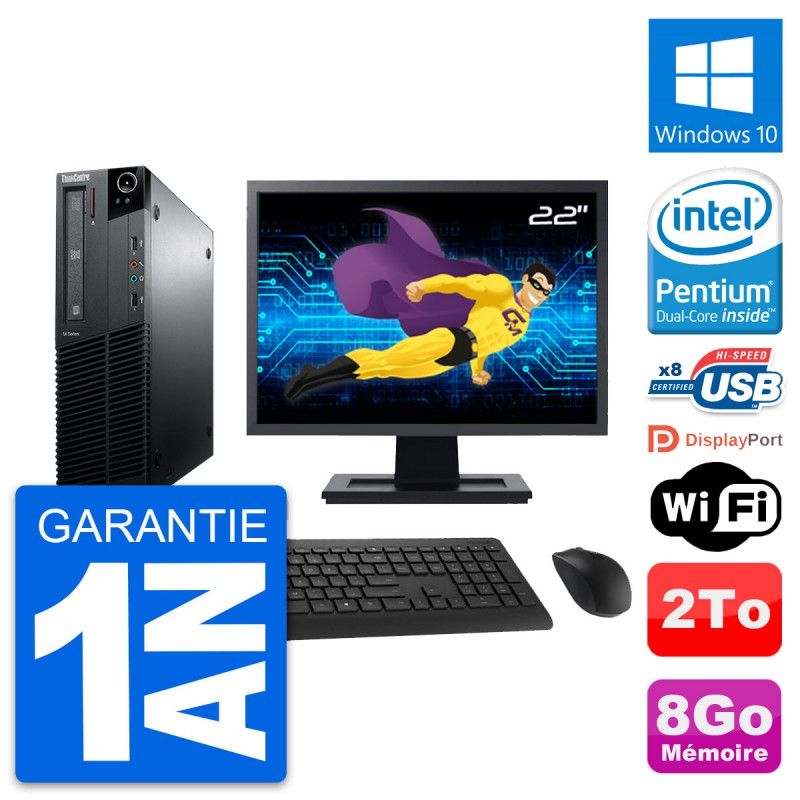 Lenovo M81 SFF PC - 22" Screen, Intel G630, 8GB RAM, 2TB HDD, Windows 10, WiFi