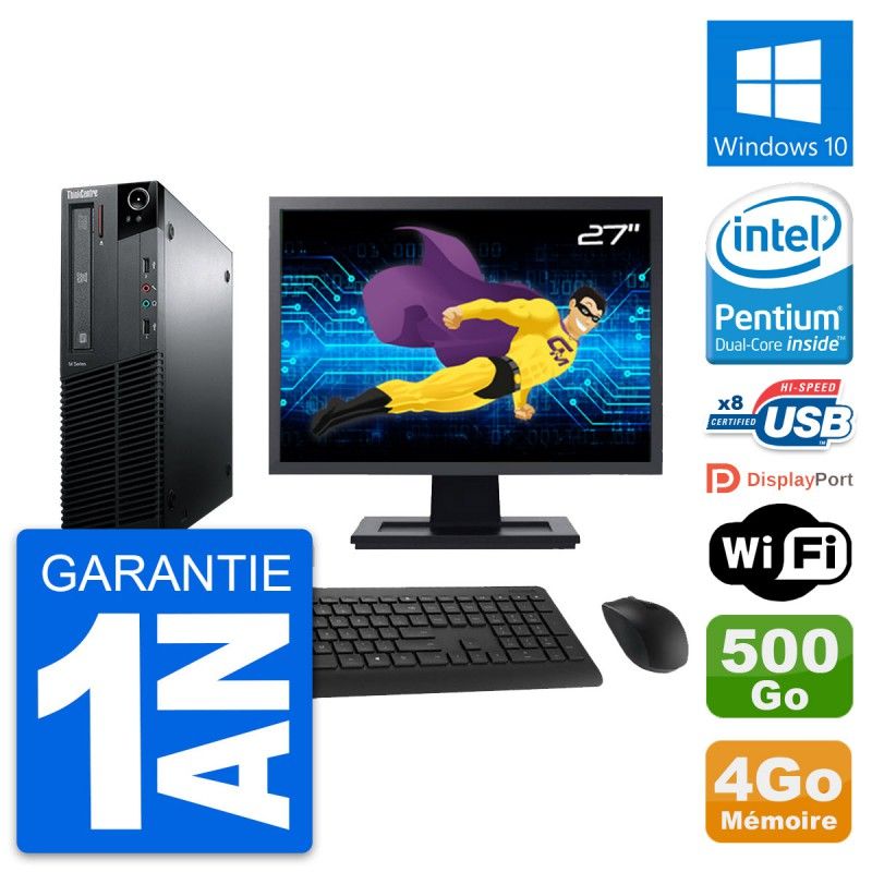 Lenovo M81 SFF Computer - 27" Screen, Intel G630, 4GB RAM, 500GB HDD, Windows 10, WiFi