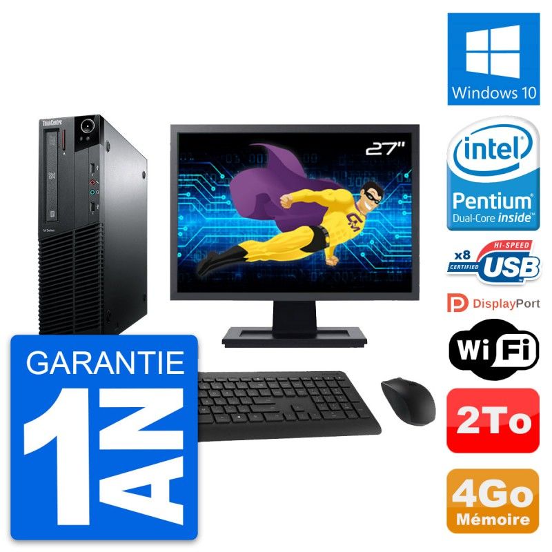 Lenovo M81 SFF Computer - 27" Screen, Intel G630, 4GB RAM, 2TB HDD, Windows 10, WiFi
