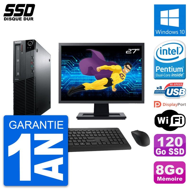 Lenovo M81 SFF Desktop Computer - 27" Screen, Intel G630, 8GB RAM, 120GB SSD, Windows 10, WiFi