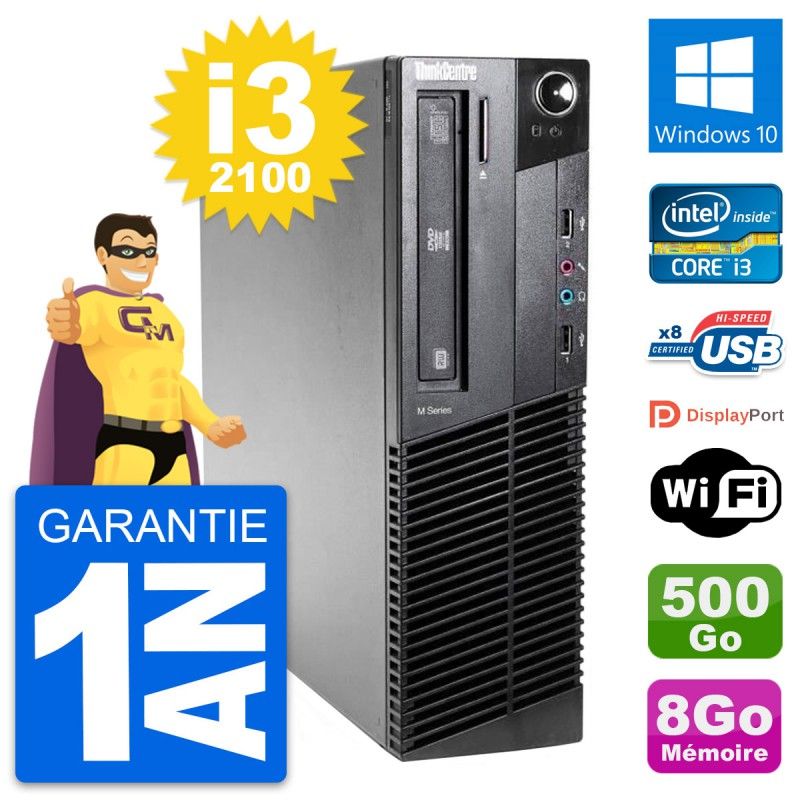 PC de escritorio Lenovo ThinkCentre M81 SFF - Intel i3-2100, 8GB RAM, 500GB HDD, Windows 10, WiFi