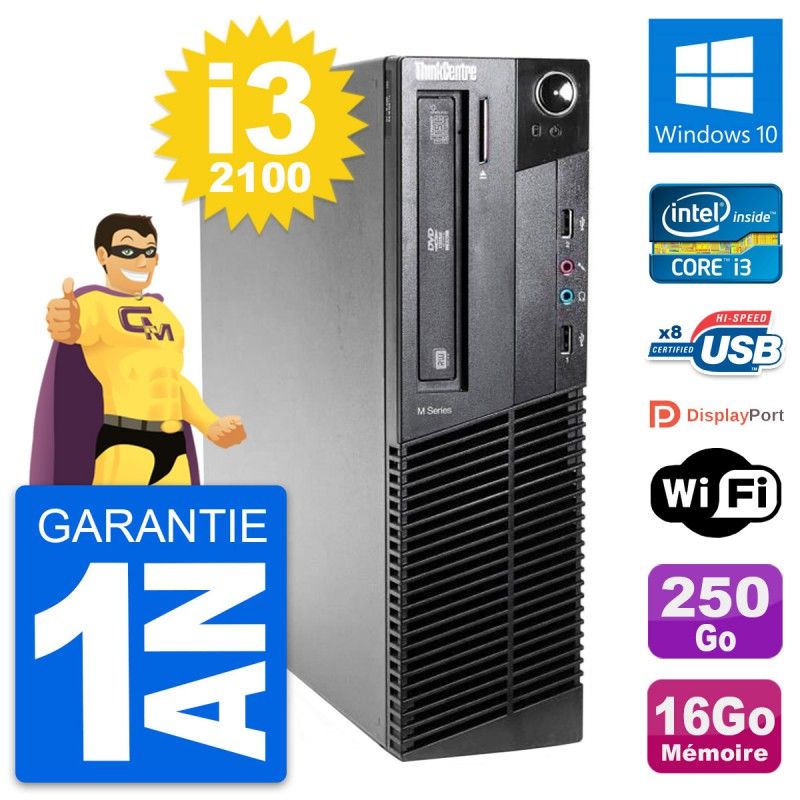 Lenovo ThinkCentre M81 SFF Core i3-2100 16GB RAM 250GB SSD Windows 10 Wi-Fi