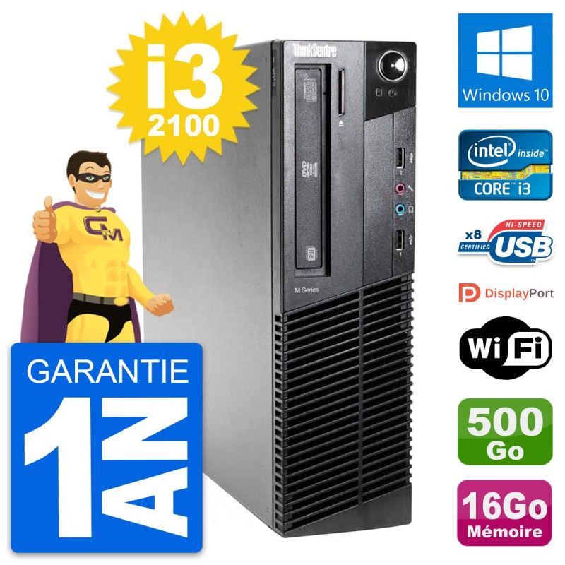 Lenovo ThinkCentre M81 SFF Core i3-2100 16GB RAM 500GB HDD Windows 10 WiFi
