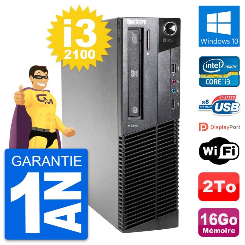 PC de escritorio Lenovo ThinkCentre M81 SFF - Procesador Intel Core i3-2100, 16GB de RAM, Disco duro de 2TB, Windows 10, WiFi