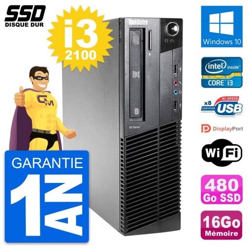 PC de escritorio Lenovo ThinkCentre M81 SFF - Procesador Intel Core i3-2100, 16GB de RAM, SSD de 480GB, Windows 10, Wifi